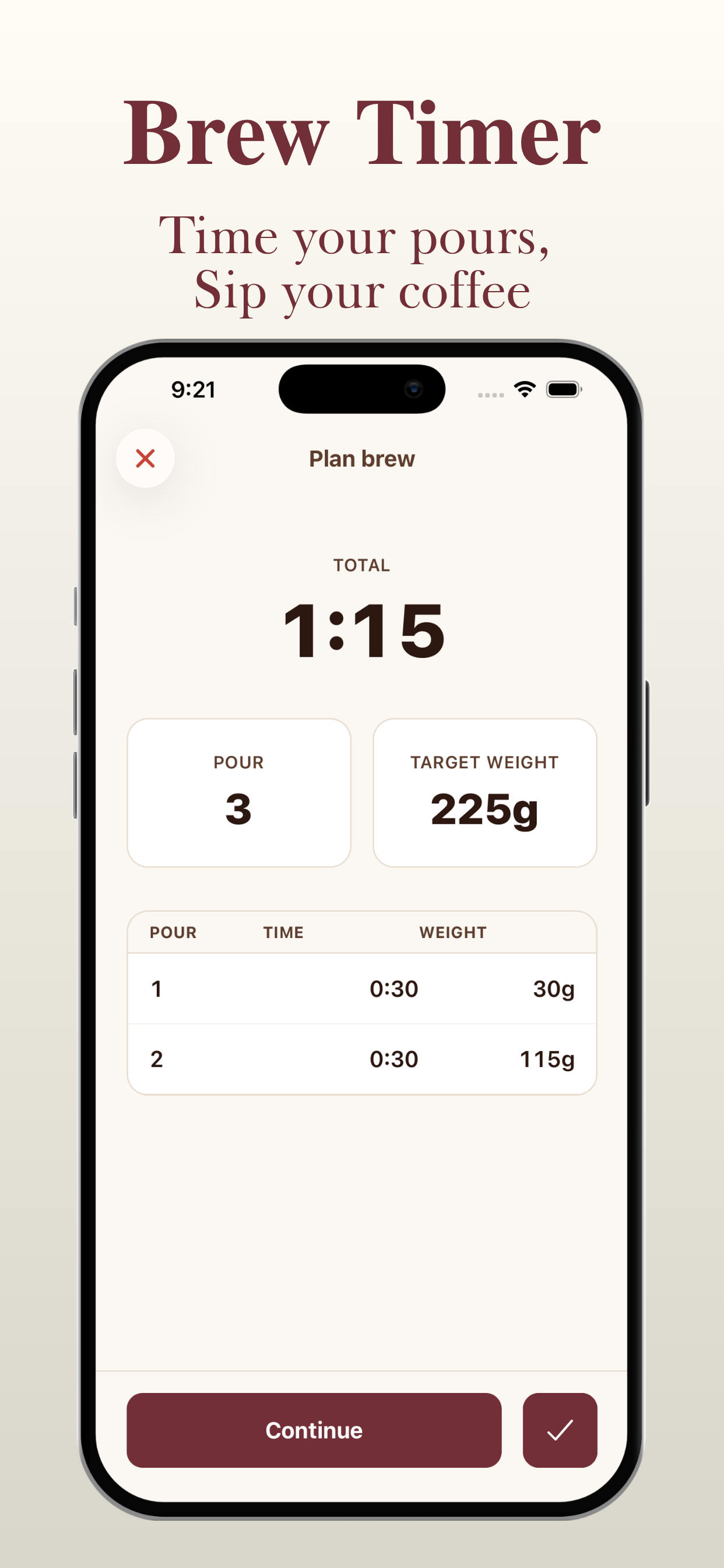 Brew timer for pour-over sessions